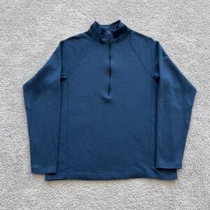 Ibex Merino Wool Blend 1/4 Zip Pullover Shirt Mens M Blue Made USA Hiking Top